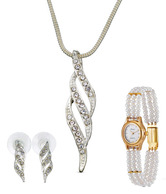 Oleva AD & Silver Splendour Pendent Set & Pearl Watch Combo
