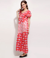 Zesty Coral Red Printed Viscose Nighty