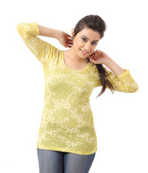 Sepia Apple Green Printed Cotton Top