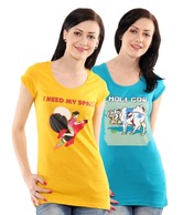 T-Go Yellow & Blue Cotton Tees Pack Of 2