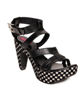 Butterfly Shiny Black Block Heel Sandals
