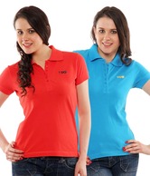 T-Go Turquoise Blue & Orange Cotton Tees Pack Of 2
