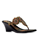 Catwalk Bronze & Green Slip-on Wedge Heels