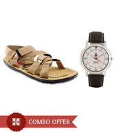 Zion Cool Beige Floaters & Watch Combo