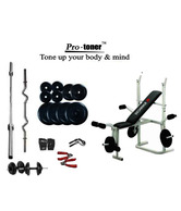 Protoner Weight Lifting Package 56 Kg + Imported Kamachi Multipurpose Weight Bench ( 3 Level Incline, Dumbbell Fly & Leg Raise )
