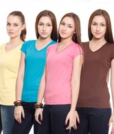 Fort Collins Brown-Pink-Yellow-Turquoise Tees Pack Of 4
