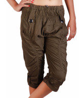 Teemoods Brown Wrinkled Cotton Capris