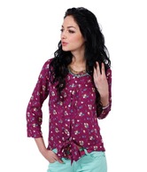 Yepme Purple Tie-Knot Floral Printed Top