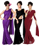 Designersareez Purple-Black-Maroon Saree Combo Of 3