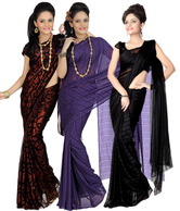 Designersareez Black-Rust-Purple Saree Combo Of 3
