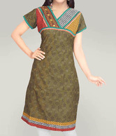 Aaneri Mehendi Green Block Printed Kurti