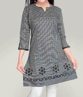 Aaneri Black Cotton Handloom Printed Kurti
