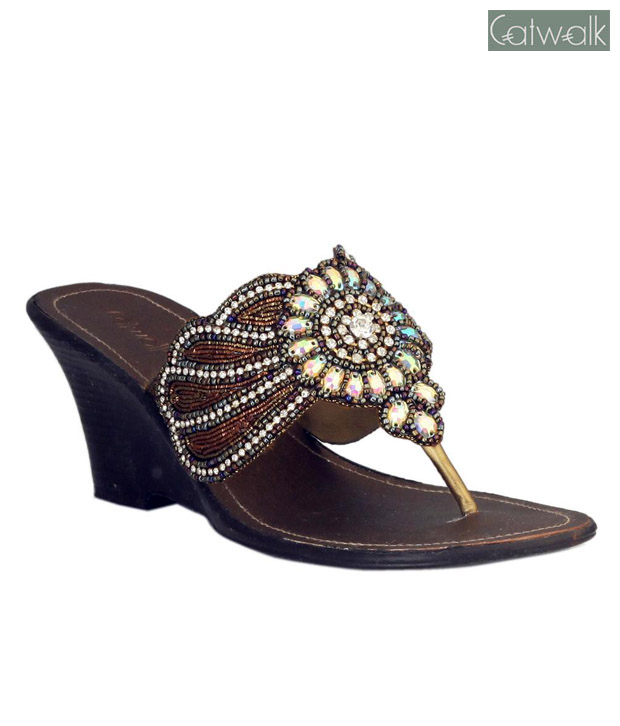 Catwalk Bronze Slipon Wedge Heels Buy Women's Ethnic Sandals Snapdeal