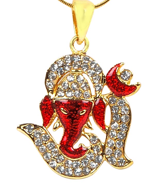 Adhira Spiritual Om & Ganesh Crystal Chain Pendant
