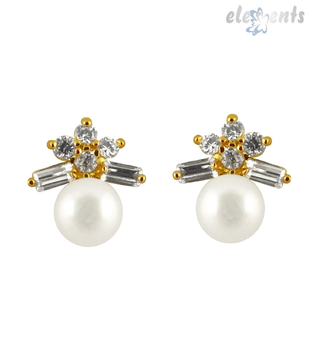 Jpearls CZ Stones Pearl Stud Earrings