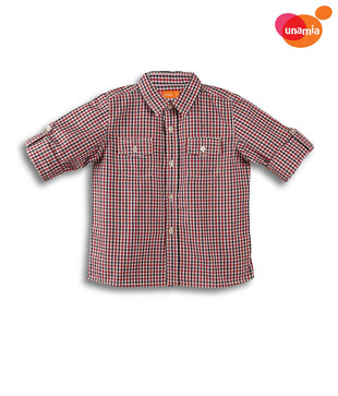 Unamia Red & Black Checkered Roll Up Shirt For Kids