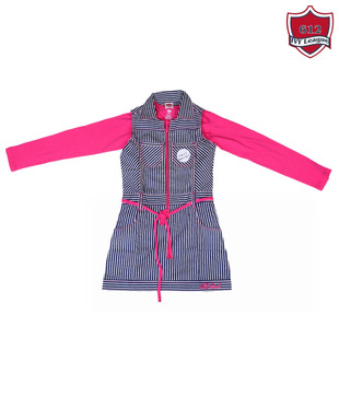 612Ivyleague Blue & Fuschia Pink Tunic Dress For Kids