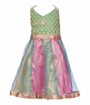 Kilkari Green & Pink Ghagra Choli For Kids