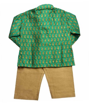 Raja Sahab Green & Brown Kurta Pajama For Kids