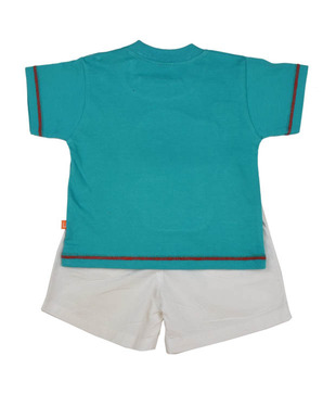 Little Kangaroos Aqua Blue T-Shirt & White Shorts For Kids
