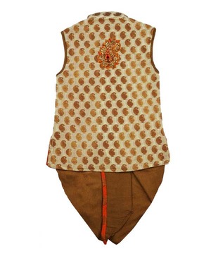 Raja Sahab Brown & Rust Dhoti Kurta For Kids
