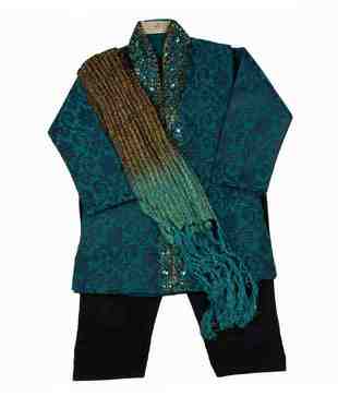 Raja Sahab Blue & Black Kurta Pajama For Kids