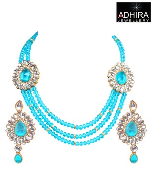 Adhira Charming Turquoise Stones & Beads Necklace Set