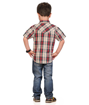 Catmoss Red & Grey Checks Shirt For Kids