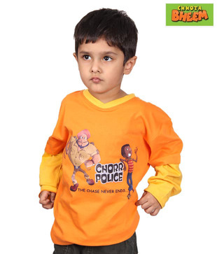 Chhota Bheem Orange Chor Police T-Shirt For Kids