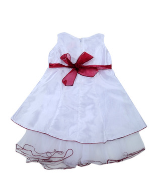 Isabelle Maroon Flower Applique Taffeta For Kids