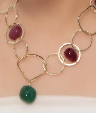 Isabella  Ruby & Emerald Green Agates Necklace Set