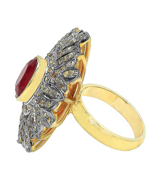 Indian Touch Modish Genuine Ruby & Diamond Silver Ring with Free Rakhi