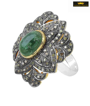 Indian Touch Lavish Genuine Emerald & Diamond Silver Ring with Free Rakhi