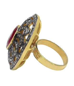 Indian Touch Exquisite Genuine Ruby & Diamond Silver Ring with Free Rakhi