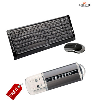 Amkette Black Diamond Wireless Combo Desktop+Amkette Robusto 4 GB Pen Drive Free