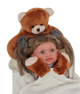 Keona Kidz Cream Baby Blanket With Teddy Motif
