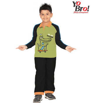 Yobro Green & Grey Night Suit For Kids