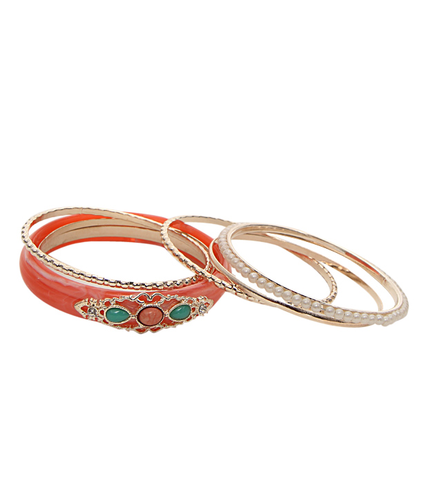 Youshine Trendy Golden & Peach Bangle Set